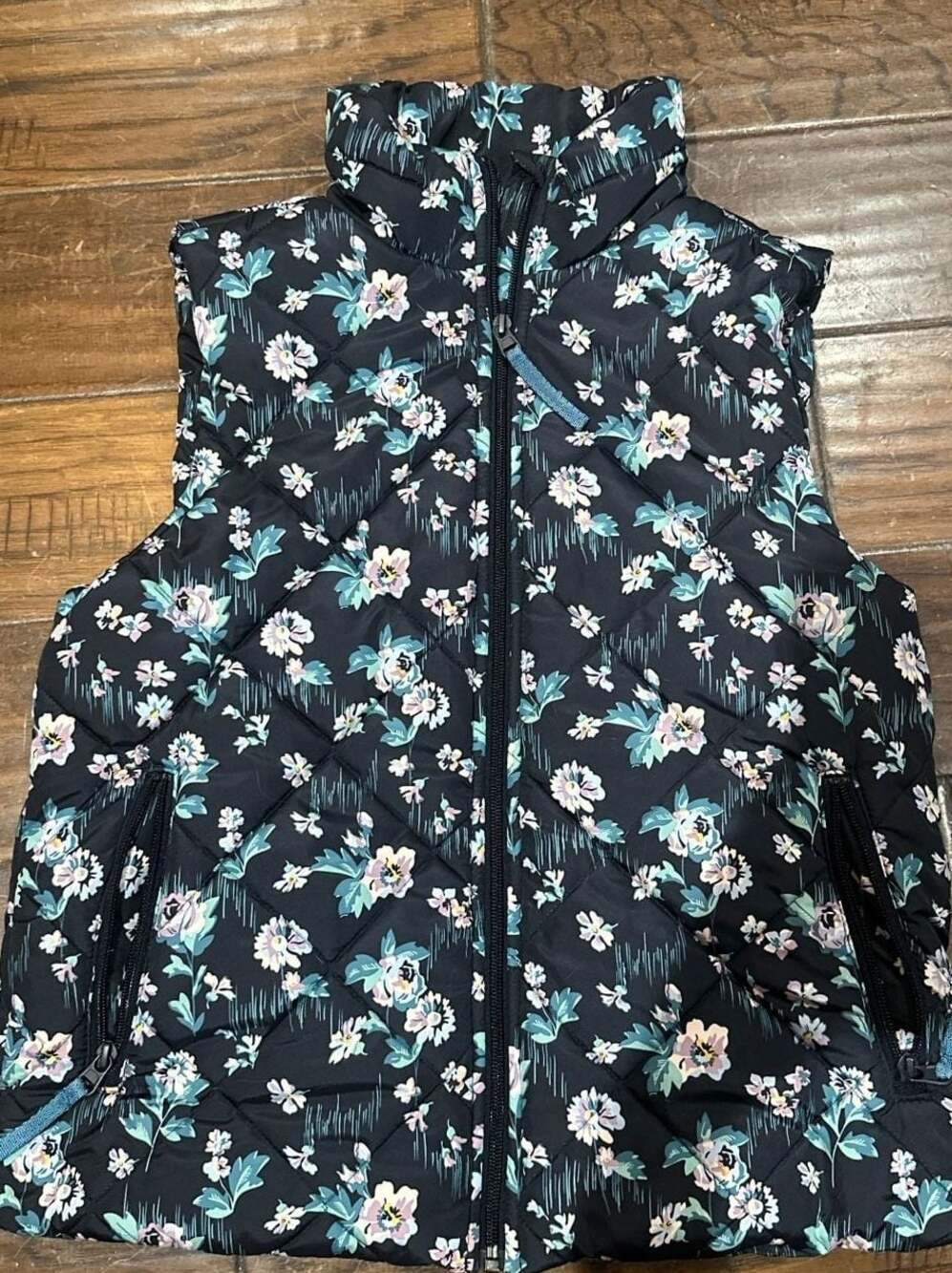 Vera Bradley Navy Garden Fleece Lined Floral Puffer Vest